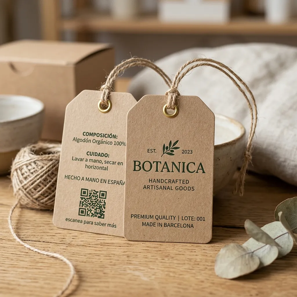Tags y etiquetas colgantes personalizadas para ropa y productos — Imprenta Salvador Dali Las Condes